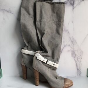 Reed Krakoff Made in Italy Gray Linen Long Boots Size 40 (US Size 9)